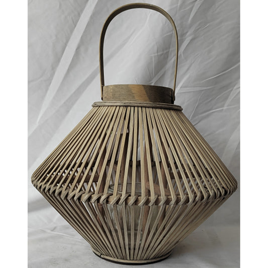 Cone Wicker Lantern With Glass Holder