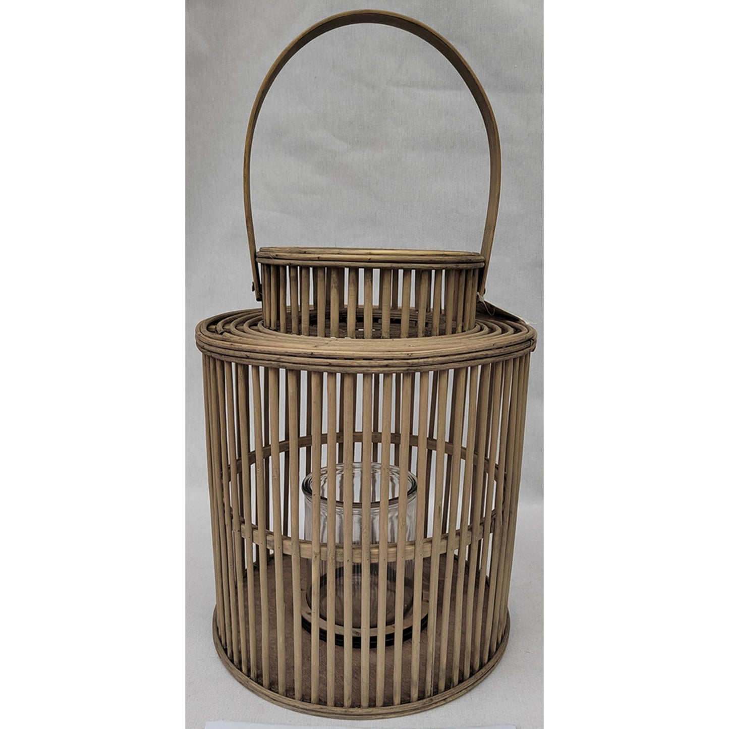 Cylinder Wicker Lantern With Glass Holder