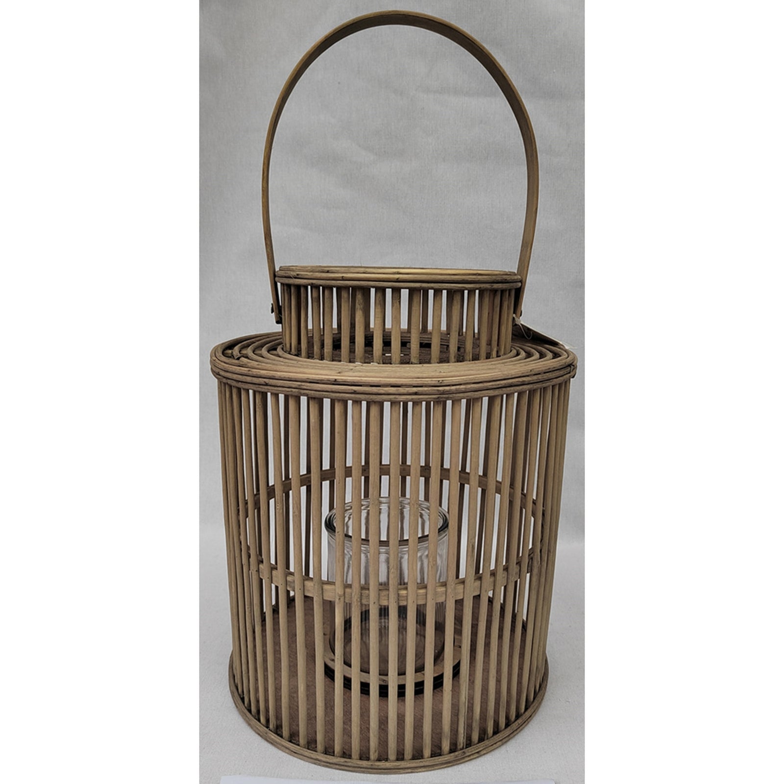Cylinder Wicker Lantern With Glass Holder