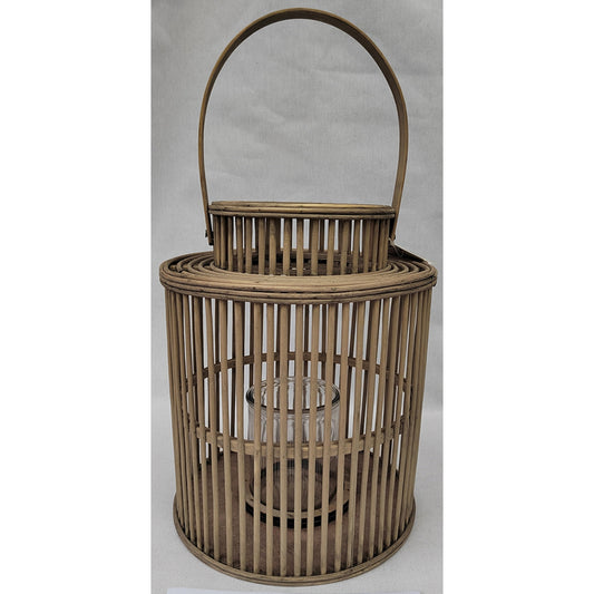 Cylinder Wicker Lantern With Glass Holder