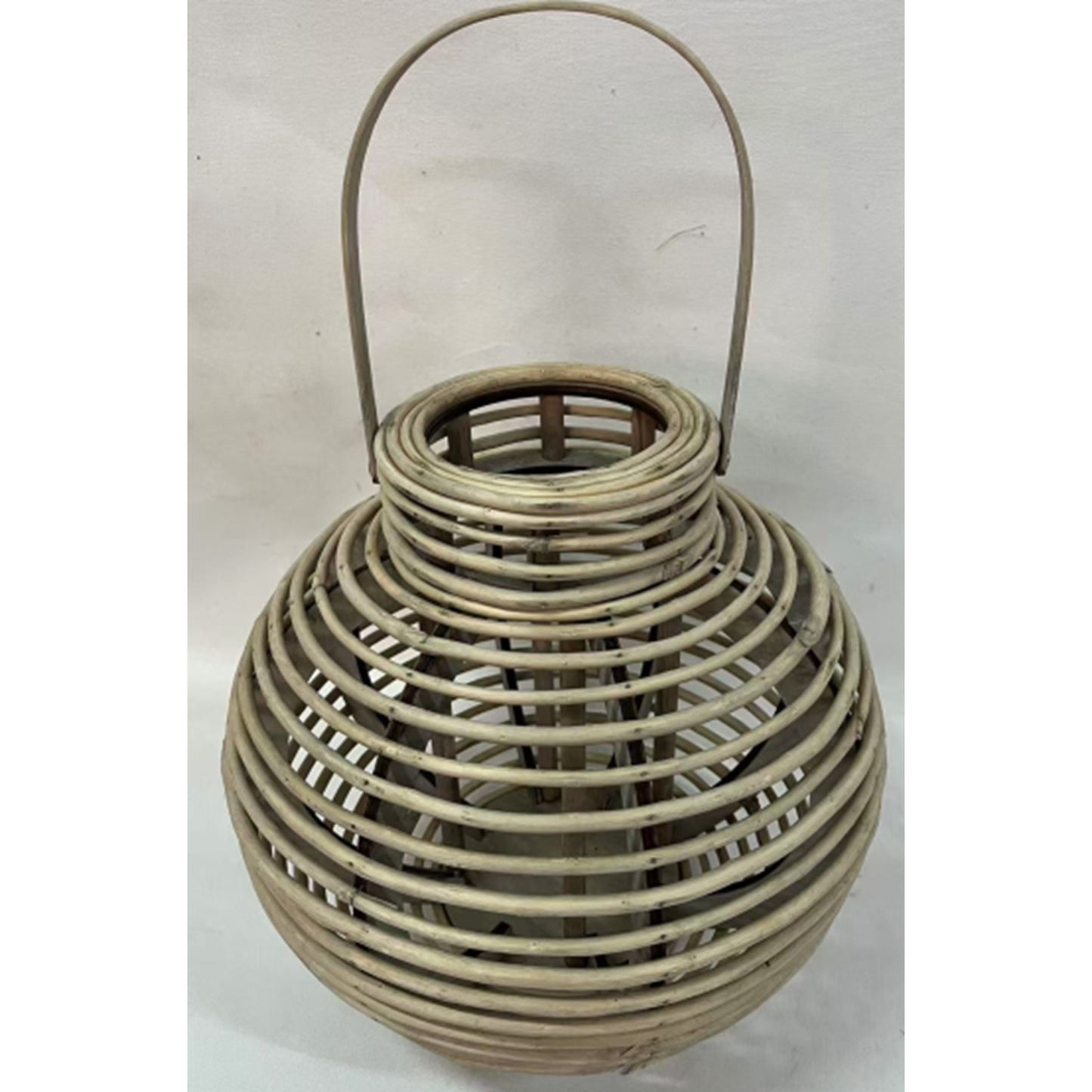 Large Round Willow Lantern With Glass Holder