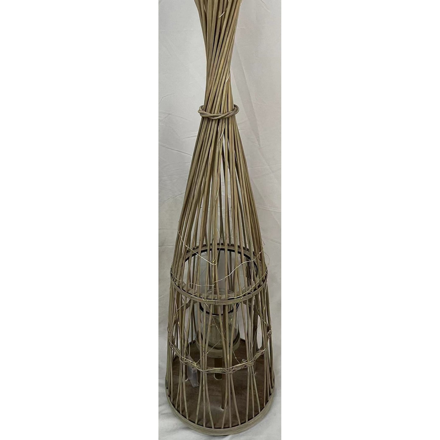 Medium Conical Wicker Lantern With Glass Holder & LED Lights